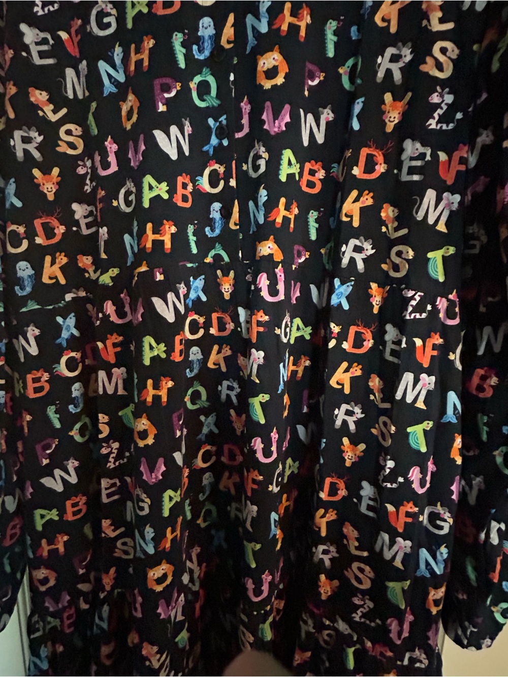 Black Midi Dress with Multicolor Alphabet Print